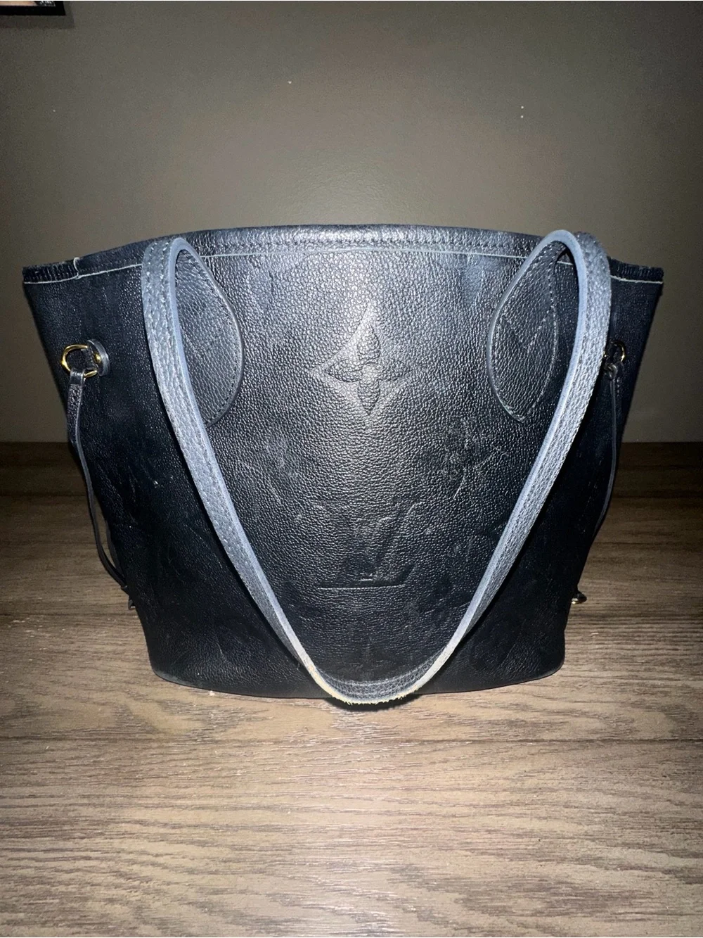 Louis Vuitton Black Embossed Monogram Tote with Gold Accents